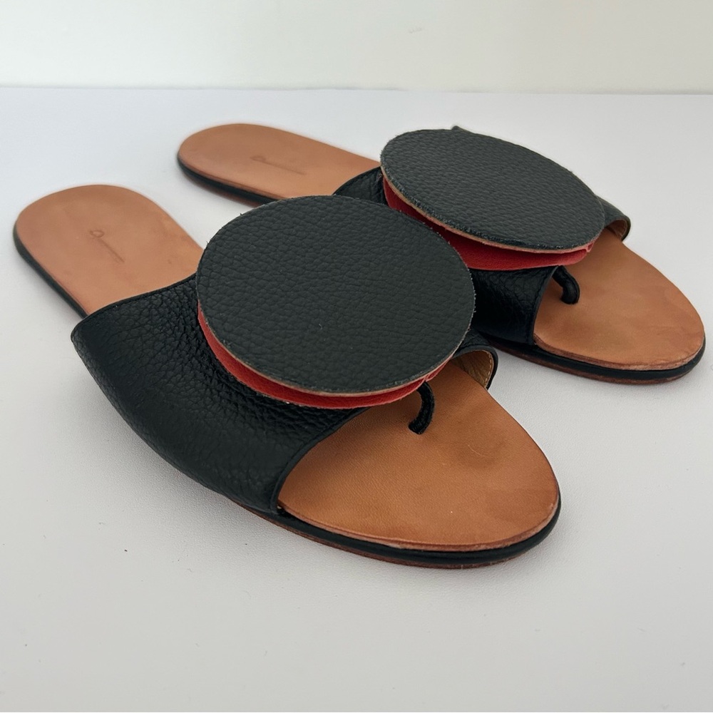The Palatines Caeleste Slide Sandal in Black and Red size 7 Leather Circle Flat